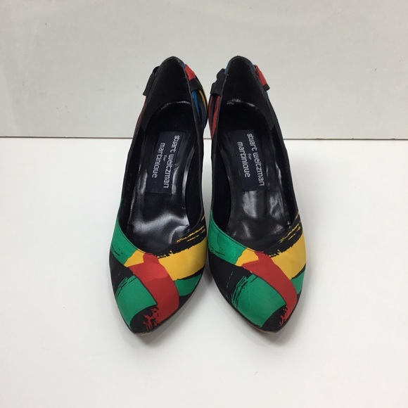 Stuart Weitzman vtg. 80s mosaic green yellow heels - Picture 2 of 8